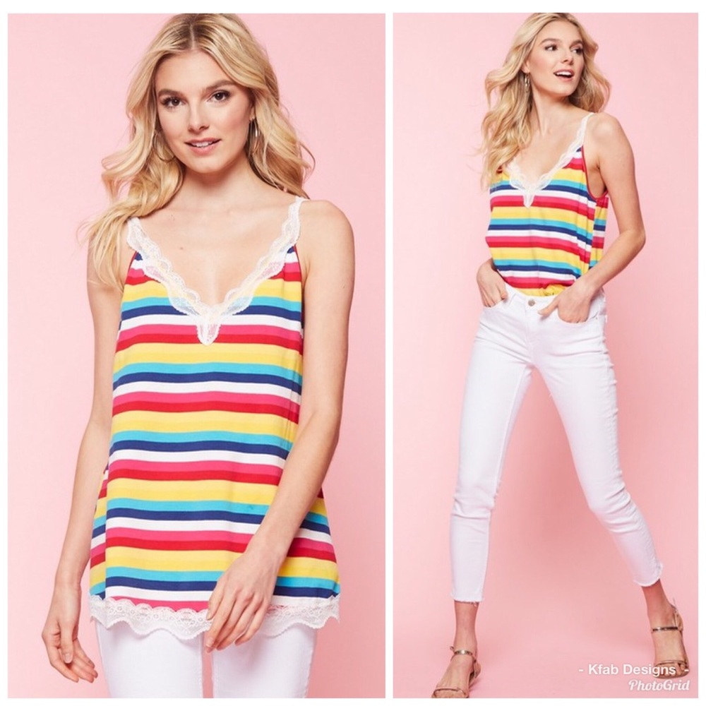 🌈LAST 1! Lace Inset Rainbow Tank! 💕 - Picture 2 of 4